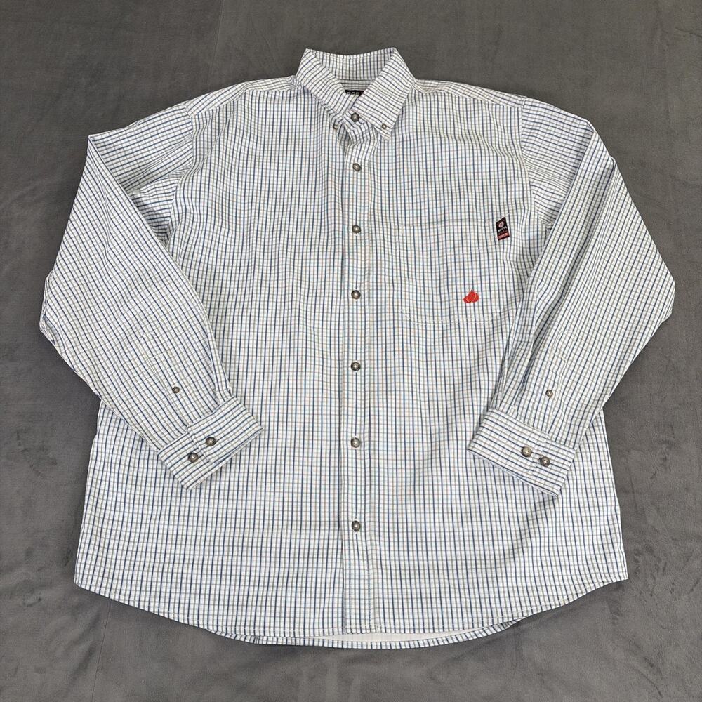 Forge FR Shirt Mens XL Blue Plaid Cat 2 Button Down Work Flame Resistant Charity